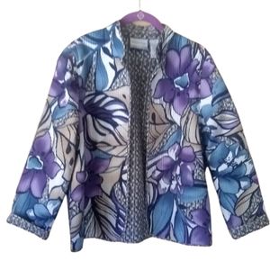 Alfred Dunner Blazer Quilted Purple Blue Floral Size 10 Petite Lady Jacket